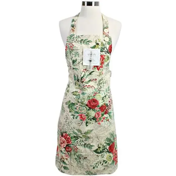 April Cornell Holiday Christmas Floral Apron 100% Cotton One Size - Picture 1 of 10